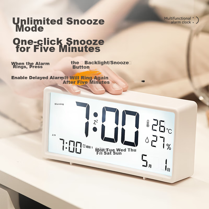 Dretec Student Alarm Clock with Temperature And Humidity Meter, Backlit Sleep-Inducing Alarm for Home Bedside, Time Management Touch-Controlled Backlit Essential