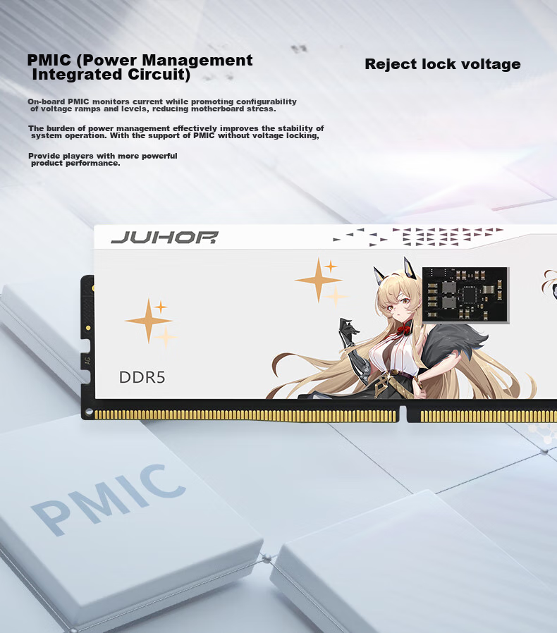 JUHOR 32GB (16GB X 2) Kit, DDR5 6000 Desktop Memory Module, Hynix A-Die Chips, CL28, Compact Unlit, AI-Enhancing 6