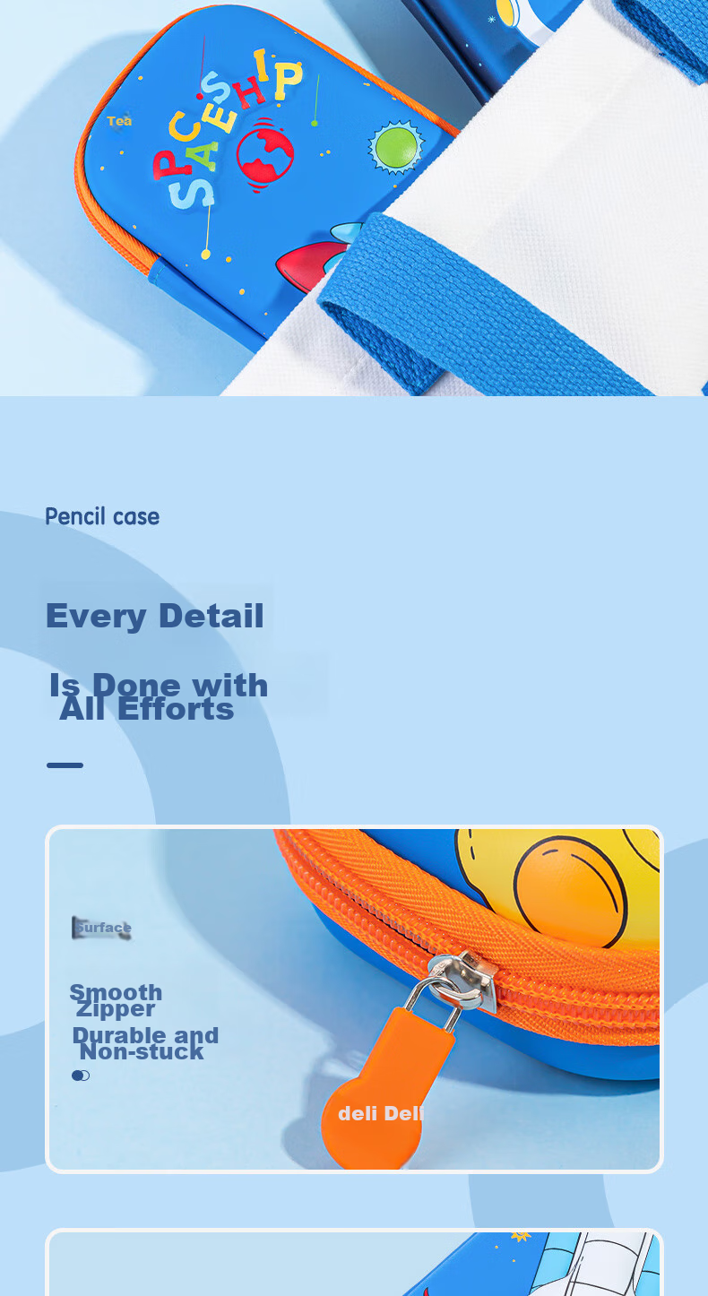 Deli Elementary School Pencil Case, EVA Large Capacity Stationery Box, Robot Cartoon Series, Crush-Resistant And Drop-Proof, Lightweight Waterproof Pencil Case, Deep Blue Color, Back-To Stationery Gift 7