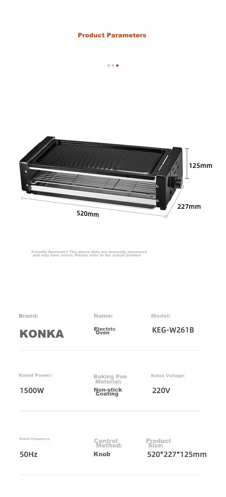 KONKA Electric Grill, Multifunctional Electric Griddle, Meat Roasting Machine, Non-Stick Grill Rack, Home Smokeless Barbecue Pan, Double-Layer Skewer Machine KEG-W261B 12