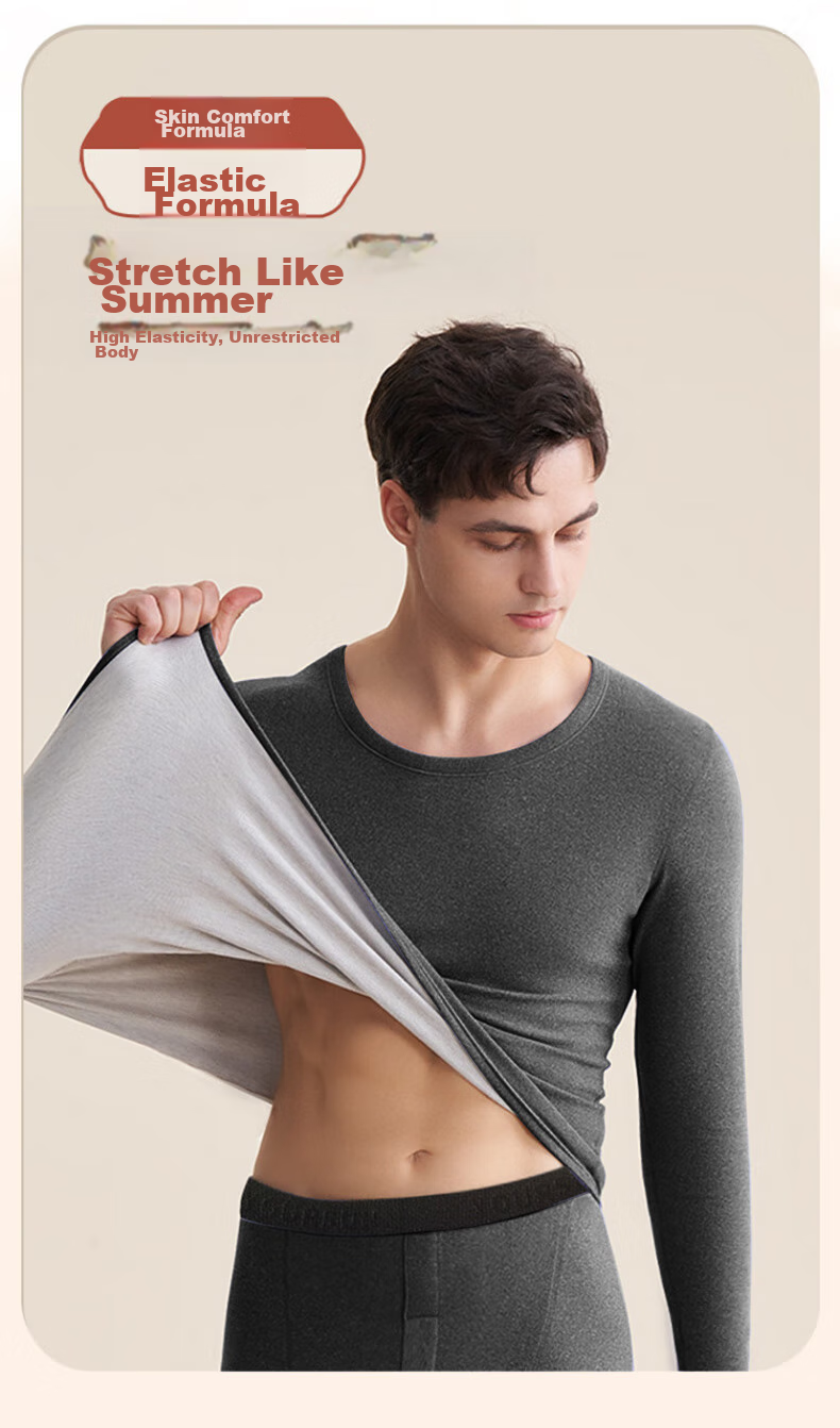 LangSha Thermal Underwear for Men, New Autumn And Winter 2026 Product, Wool And Silk Blend, 7A Antibacterial Single Top, Fleece-Lined Warm Undershirt for Me 10