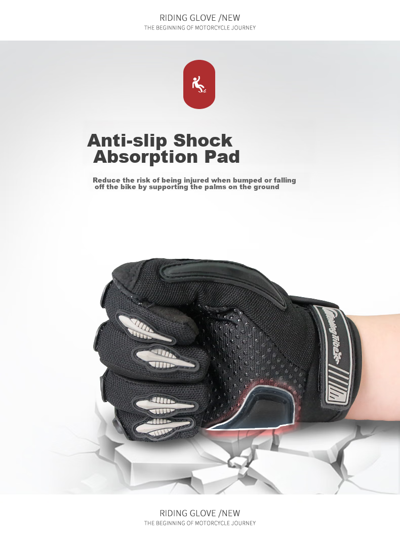 BIKEBROS Motorcycle Riding Gloves, All-Season Anti-Fall Wear-Resistant Racing Gloves with Touchscreen Function, Summer Motorcycle Gear, Black M Size 7