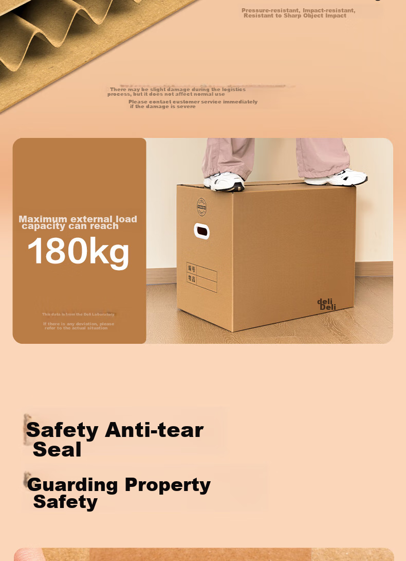 Deli Moving Kraft Paper Boxes, Thickened Foldable 110L Large Capacity 50kg Load-Bearing with Handles And Lids, 2 Pieces PK146 6