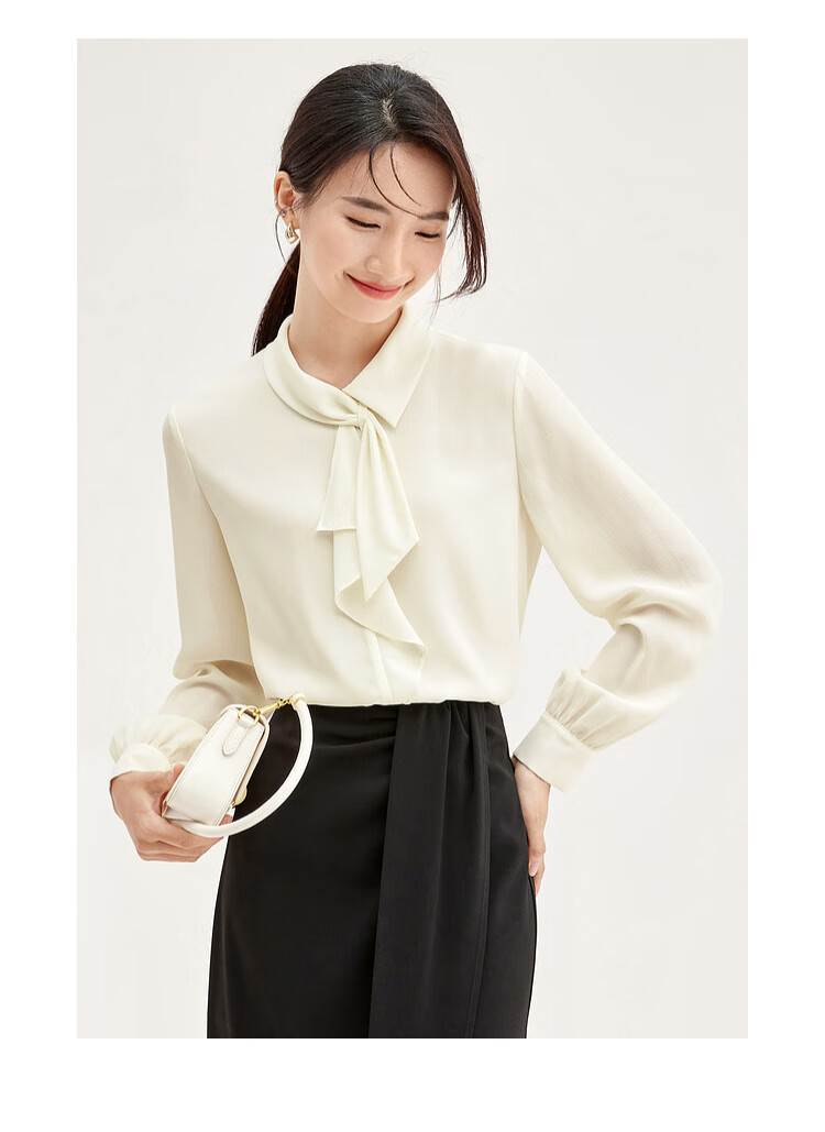 Sentubila Elegant Ribbon Blouse for Women, Spring Women's Wear, Light And Fashionable Long-Sleeve Chiffon Blouse, Versatile Commuter Top 16