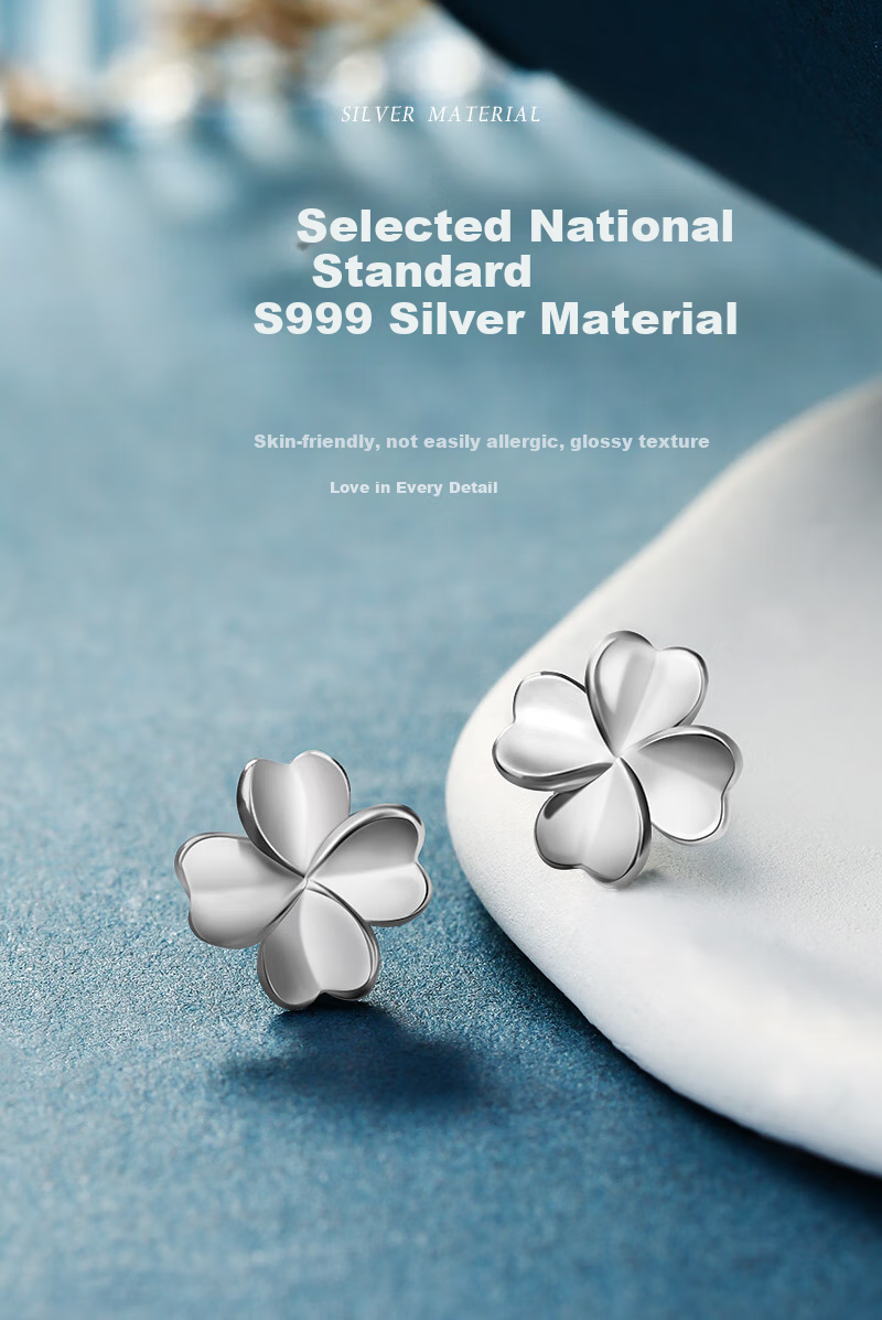 MANHE S999 Sterling Silver Four-Leaf Clover Stud Earrings for Women, New 2026 Style Ear Jewelry, Birthday Gift for Girlfriend Or Female Friend 4