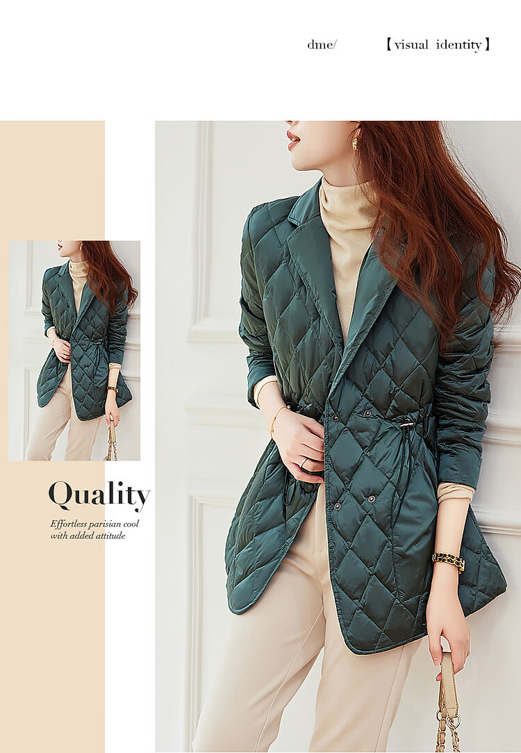 Dme Diamond Pattern Short down Jacket, Winter Commute Style, Lapel Collar, Drawstring Waist, Diamond Pattern Suit Style down Jacket for Women, Short Style 15