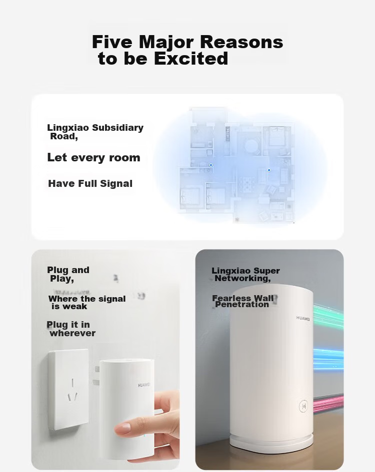 HUAWEI Lingxiao Parent-Child Router Q6 (1 Parent 4 Children Set), AX3000Mbps Gigabit Router, Whole-House WiFi 6+, Powerline Version, Wireless Wall-Penetrating King, Powerline Modem 3