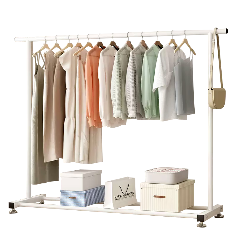Huakaizhixing Clothes Drying Rack, Floor-Standing Clothes Rack, Balcony Drying Pole, Bedroom Clothes Hanger, Storage Rack, YJ71 Foot Nail Model, 1.5 Meters, White