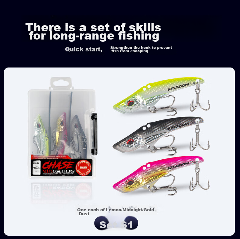 Guowangliya Lure Fishing Bait Metal VIB Set Long-Casting Lure for Sea Bass, Snakehead And Perch Fish 19g S2 5