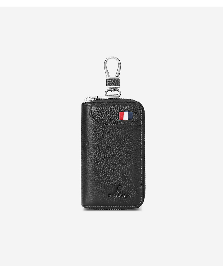 MEXICAN Car Key Case, Unisex Leather Card Holder with Zipper, Coin Purse, Multifunctional Key Ring, Black 12