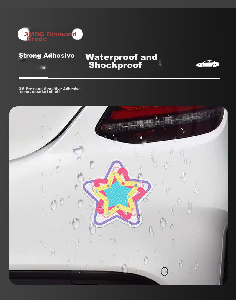 3M Reflective Warning Tape, Luminous Sticker, Electric Vehicle Motorcycle Car Scratch Cover, Diamond Grade, Pink Purple Dopamine Star - White 10.5CM*10.1CM (1 Piece Bag) 3
