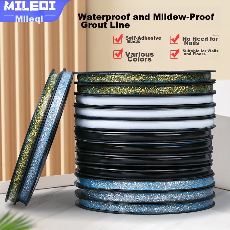 Mileqi Tile Gap Sealing Strip, Kitchen Sink Stove Floor Gap Adhesive, Waterproof Mold-Proof Moisture-Resistant, Water-Resistant No-Curling Edge, Strong Adhesion, Pearl Black, 8mm Wide * 6m Long * 1 Roll