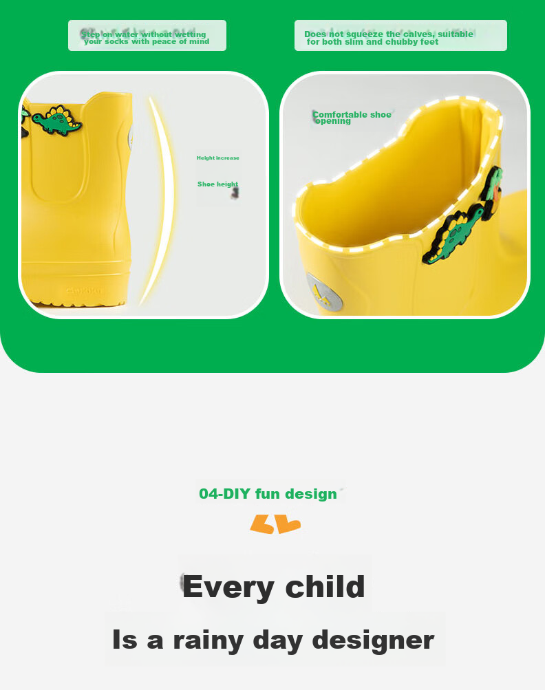 SHUKIKU Children's Rain Boots, Lightweight Non-Slip Rain Shoes for Boys And Girls, Kindergarten And Elementary School Students' Waterproof Shoes, Pudding Yellow, Size 32/210 14