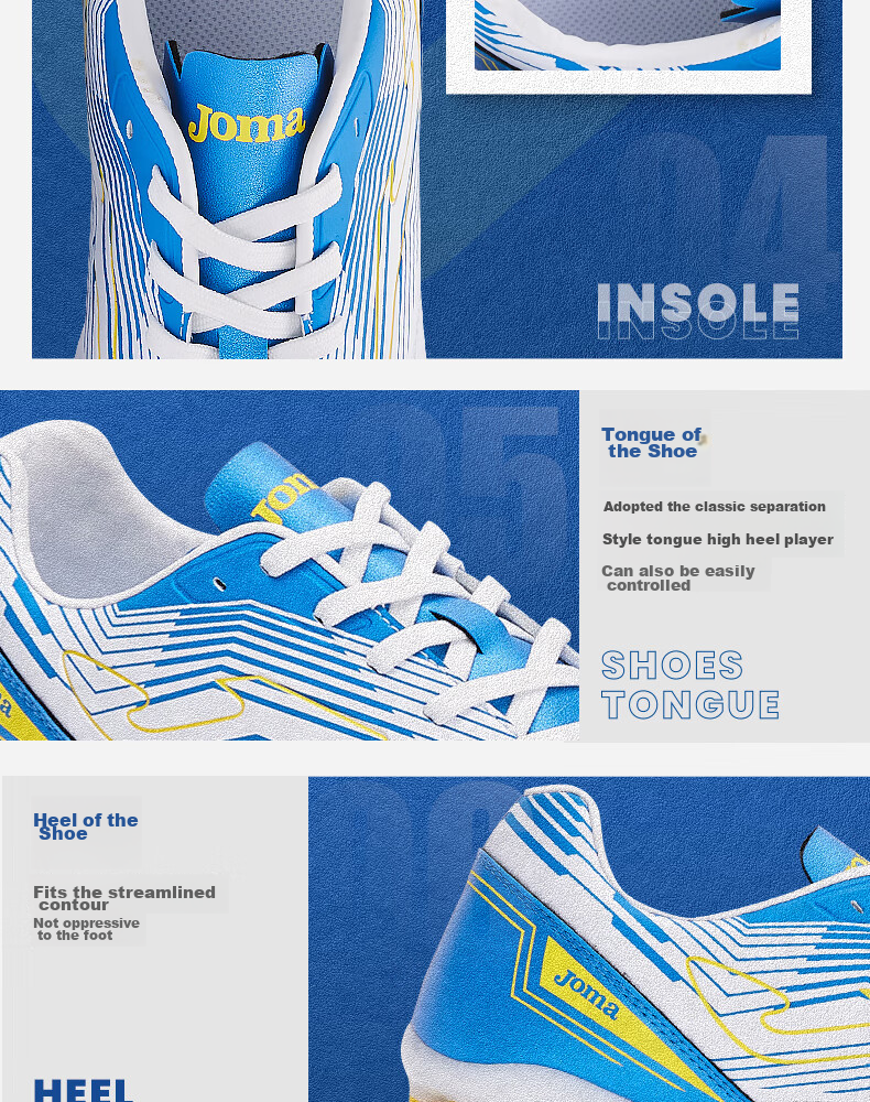 JOMA Adult Soccer Shoes for Men And Youth Students, MG Short Studs Breathable Professional Football Training Shoes, White And Blue, Size 39 6
