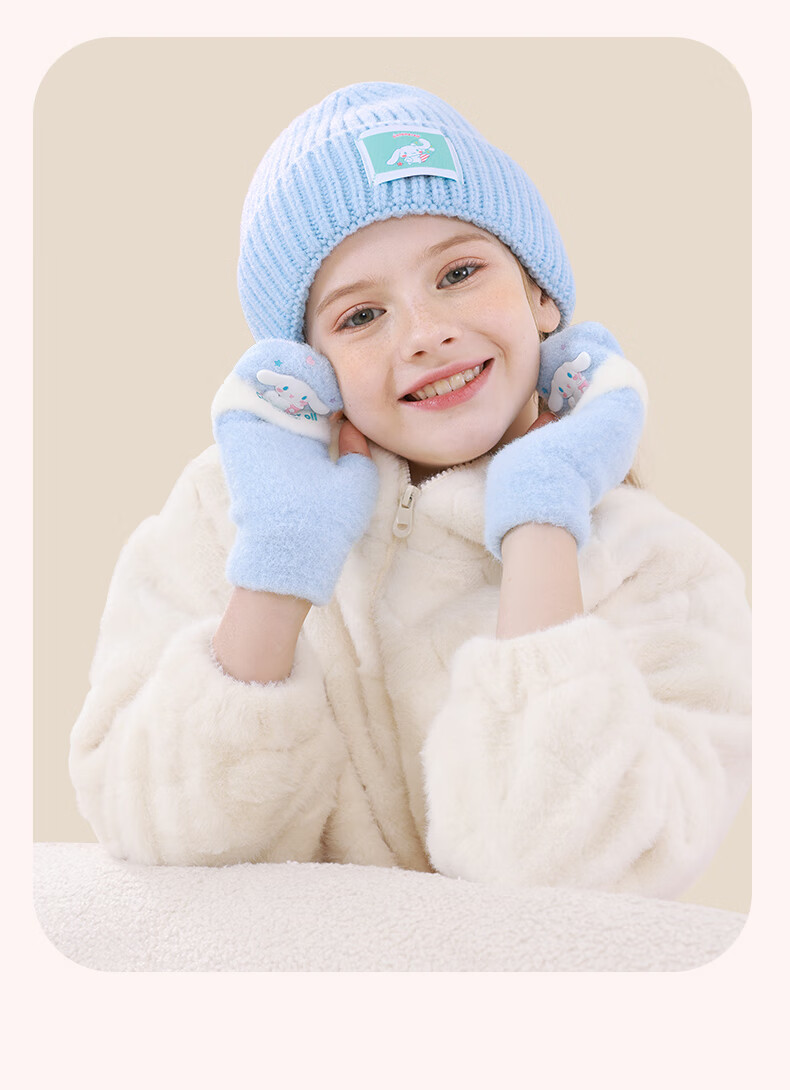 Hello Kitty Children's Winter Warm Knitted Half-Finger Gloves for Girls Kids Kuromi Purple C3250 3