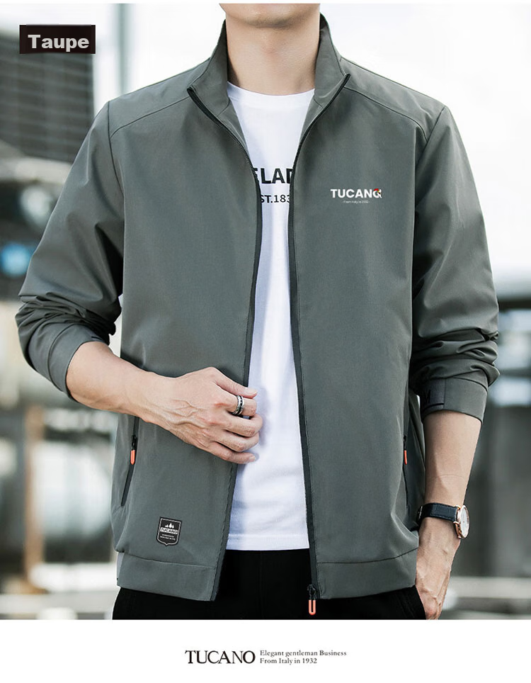 TUCANO Jacket Men's Coat Autumn Winter Men's Clothing Men's Wear Business Casual Stand-Up Collar Top Clothing Black XL 19