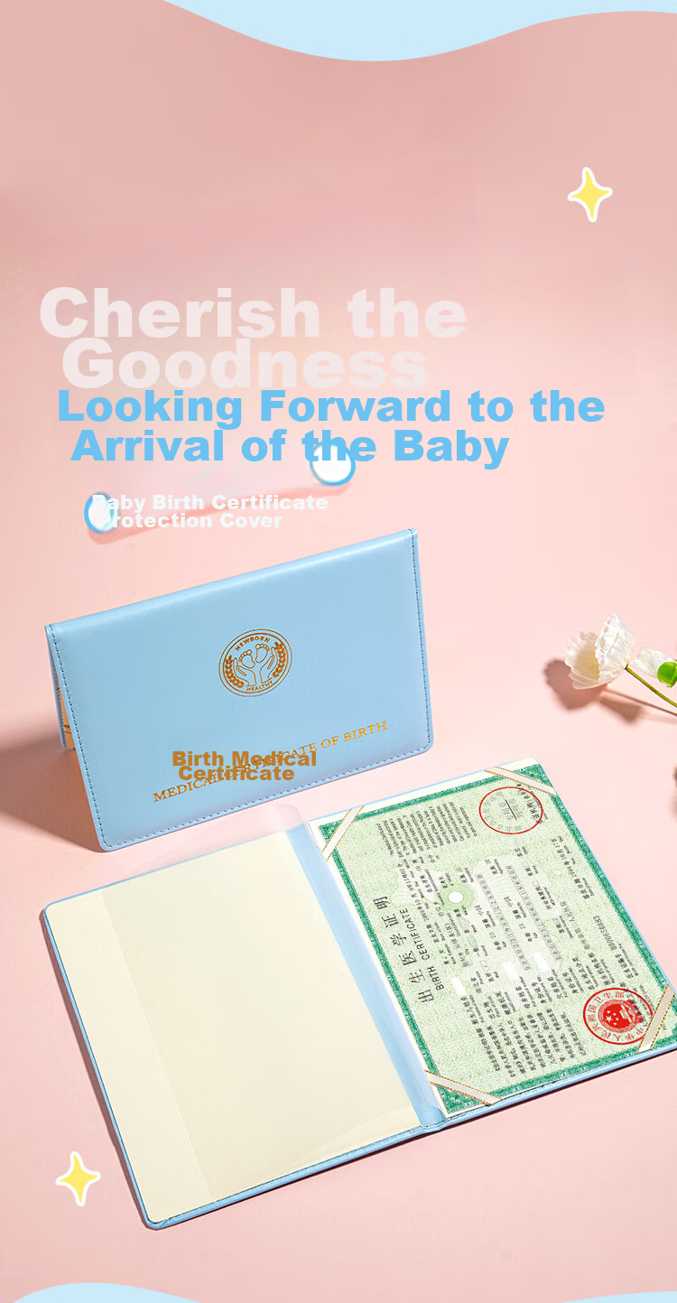 COMIX Medical Baby Birth Certificate Protective Cover, Standard Size 225*160mm, Universal for All Regions, Blue EA309 1