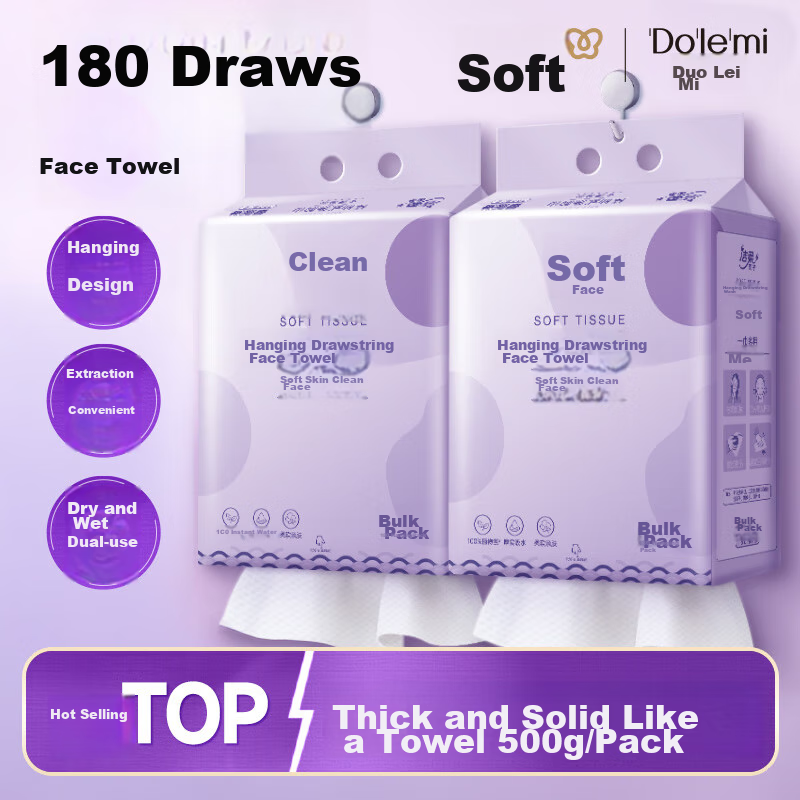 C&S Facial Cleansing Towels, Hanging Dispenser, 180 Sheets, Single Pack Disposable Face Towels, Soft Hanging Wipes for Face Washing, Wet And Dry Use