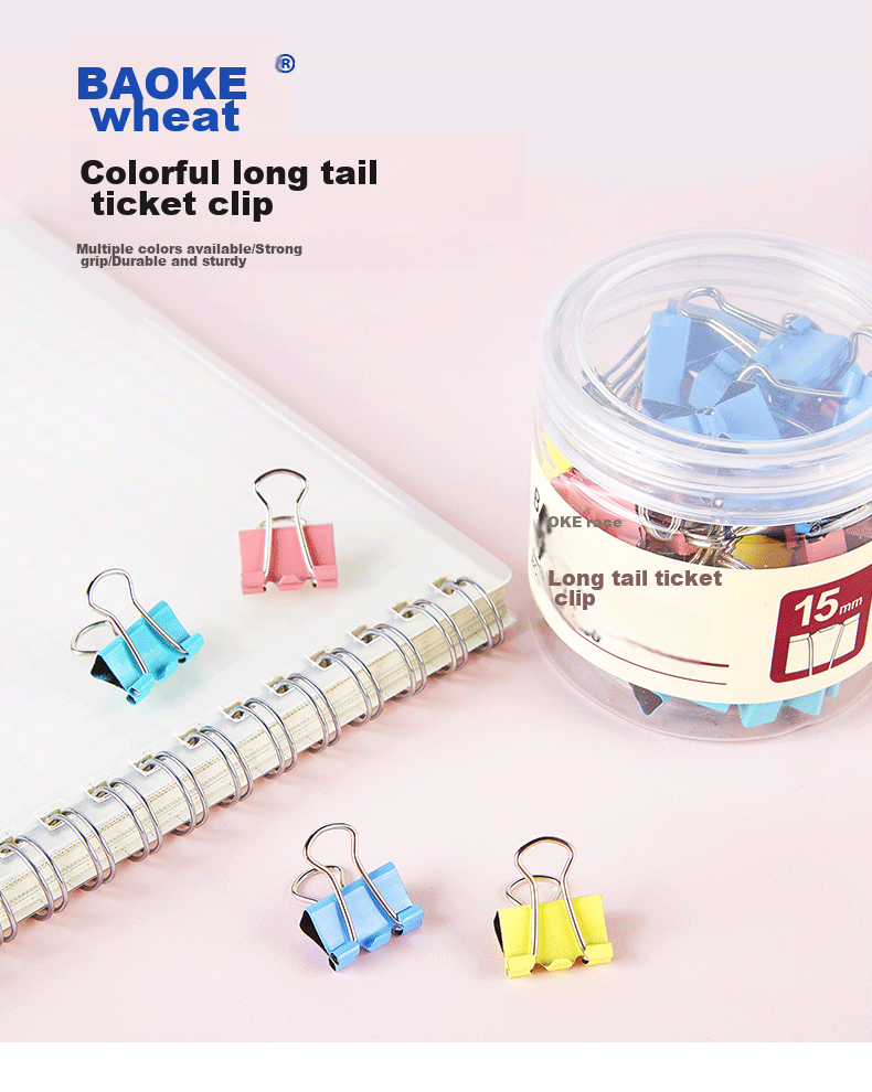 BAOKE 3c Digital All-Net Low Price BC1366, Colorful Long Tail Clips 60 Pieces 15mm, Binder Clips Document Clips Office Supplies 1