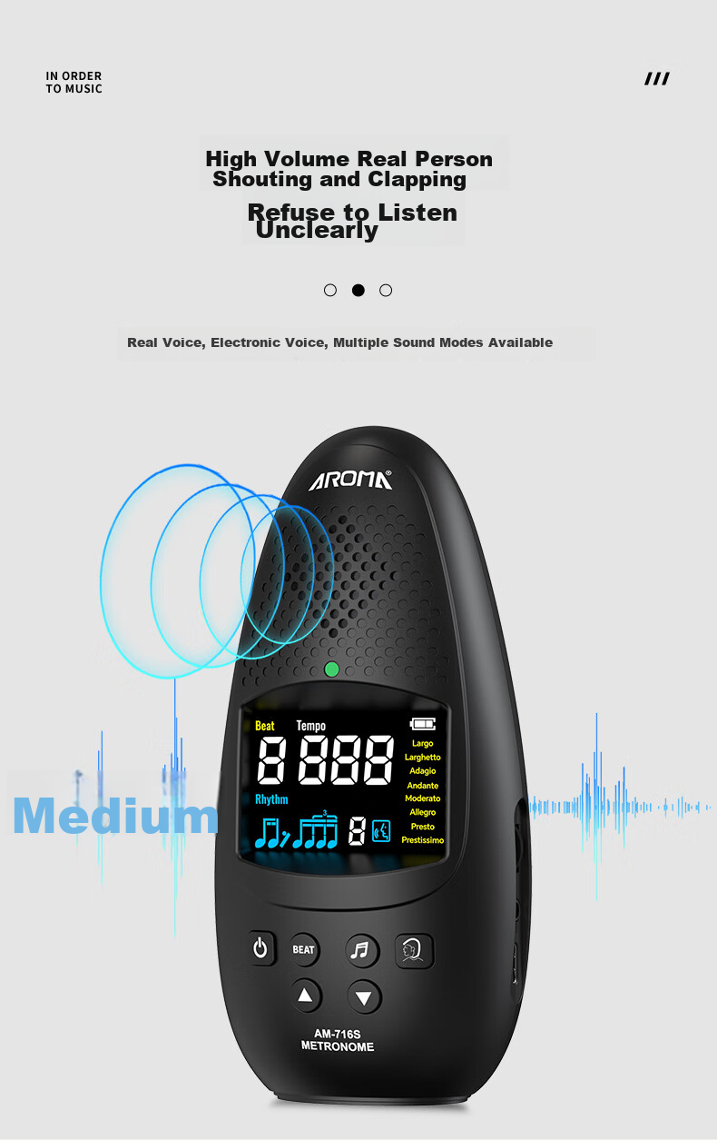 AROMA Voice Electronic Metronome, Universal for Piano And Guitar, Magic Egg AM-716S, Pink, Rechargeable, Color Screen Versio 3