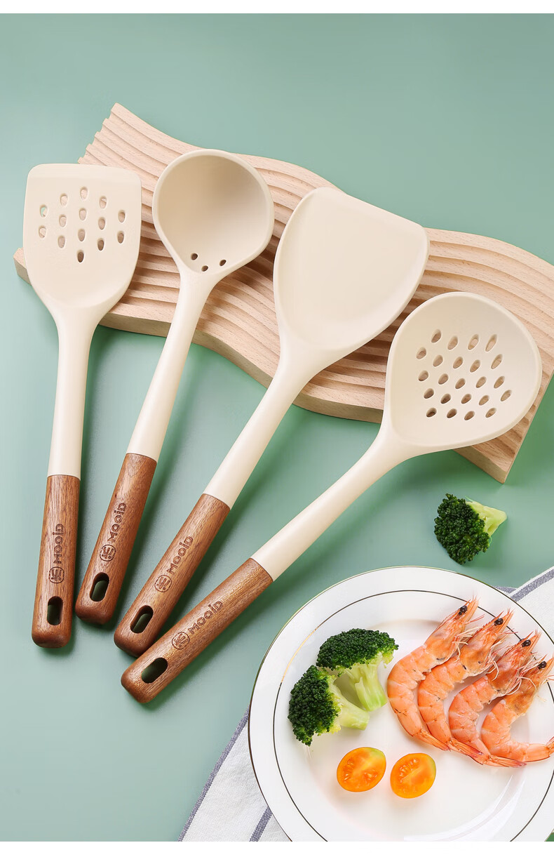 Muyidian Mooid Silicone Spatula Set, Kitchen Utensils Including Seven Pieces: Non-Stick Pan Spatula, Heat-Resistant Spatula, Soup Ladle, And Strainer Ladle 1