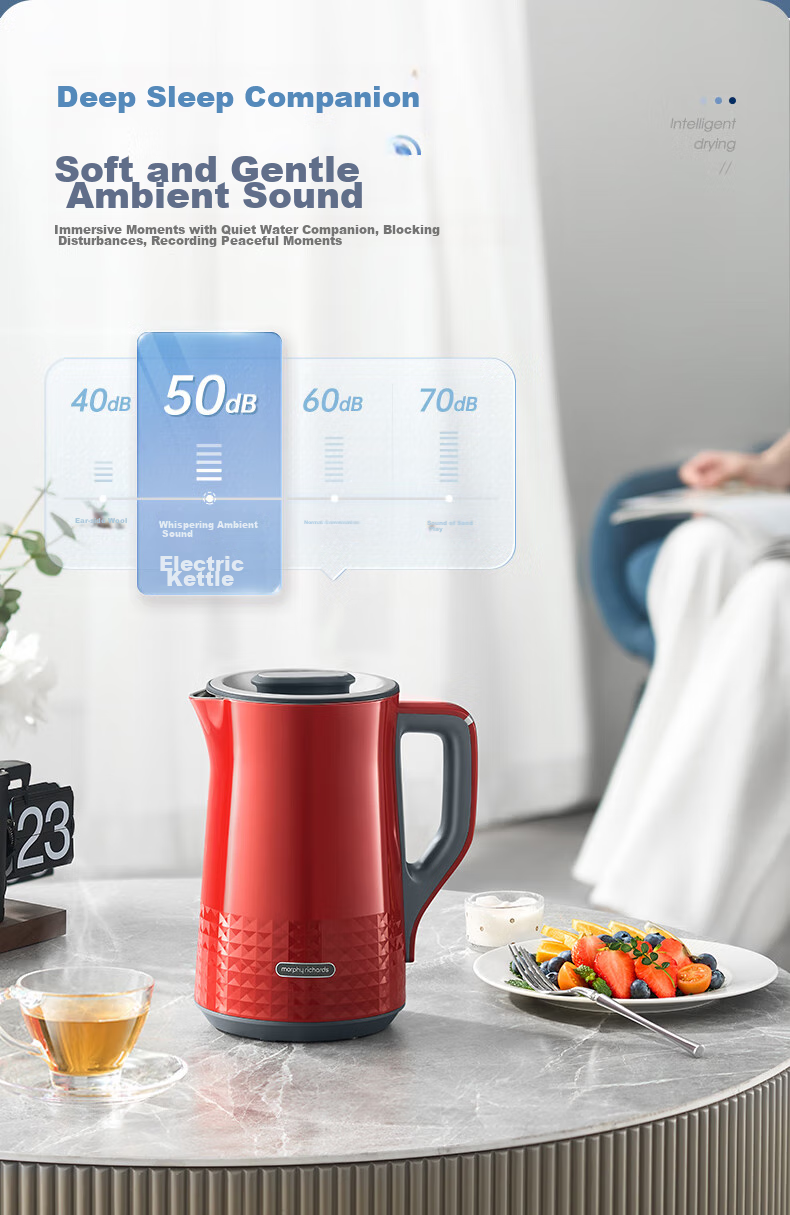 Morphyrichards Soft Sound Electric Kettle, Water Boiler, Hot Water Kettle, Household Constant Temperature Insulated Kettle, 1.5L Stainless Steel 304 Double-Layer Anti-Scalding Real-Time Temperature Display Kettle MR6071 White 9