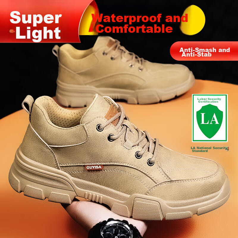JUNBU Safety Shoes for Men with Steel Toe Cap, Anti-Smashing, Puncture-Resistant, Ultra-Light Comfortable Waterproof Construction Site Safety Work Shoes 1115 Size 40