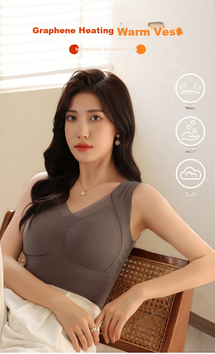 FitonTon Women's Thermal Vest with Built-In Chest Pads, V-Neck Fleece-Lined Autumn And Winter Lace Inner Layer Seamless Base Layer Underwear 1
