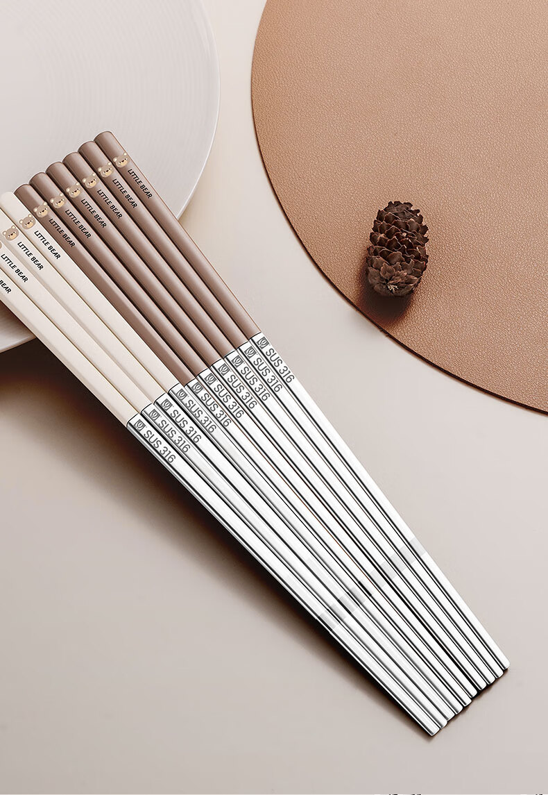 GuofengG 316 Stainless Steel Chopsticks, Non-Slip Heat-Resistant Anti-Mold Household Public Chopsticks Cartoon Tableware Bear Chopsticks 5 Pairs Set 11