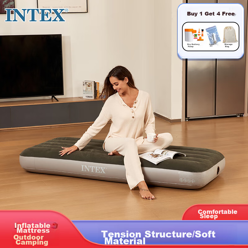 INTEX Inflatable Camping Outdoor Moisture-Proof Mat, Home Care Nap Single Bed, 64106N