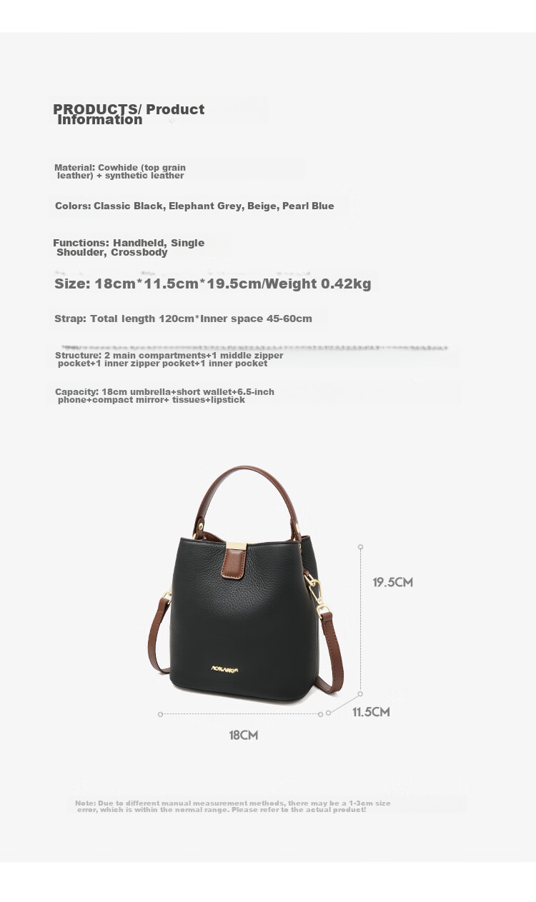 Aokang Women's Handbag, Trendy Cowhide Bucket Bag, Light Luxury Crossbody Shoulder Bag, Birthday Mother's Day Gift for Girlfriend Or Wife 12