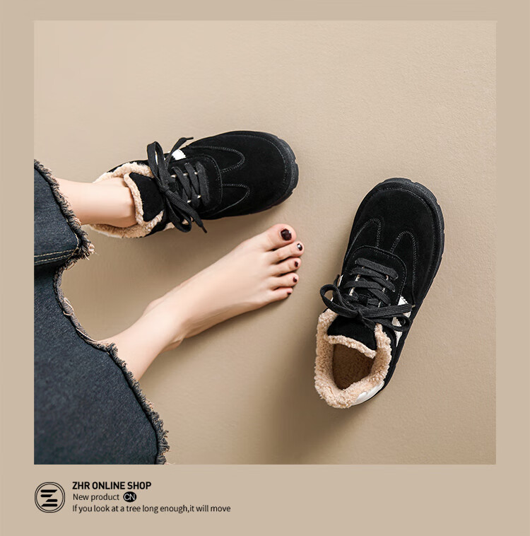 ZHR Cotton Shoes for Women, Winter Fleece-Lined Warm Training Shoes, Snow Anti-Cold Lightweight Thick-Soled Women's Shoes, EH121, Black, Size 38 16