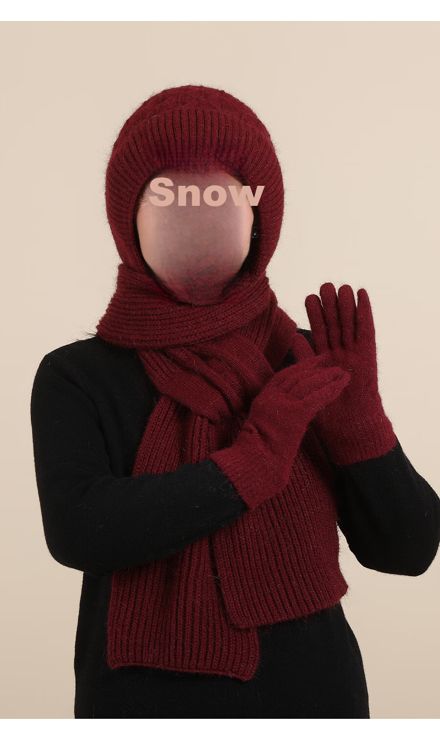 Hengyuanxiang Middle-Aged And Elderly Hat Scarf Integrated Knitted Cap, Winter Warm Rabbit Fur Fleece-Lined Gift for Elders 15