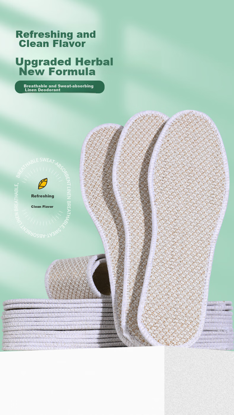 FOOTOPPO Linen Herbal Insoles for Men, Summer Sports Sweat-Absorbing Breathable Cotton Linen Shoes Odor-Resistant Insoles for Summer 1