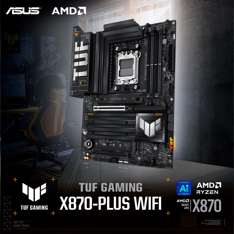 ASUS TUF GAMING X870-PLUS WIFI Motherboard, Supports CPU 9850X3D/9950X3D/9800X3D (AMD X870/socket AM5)