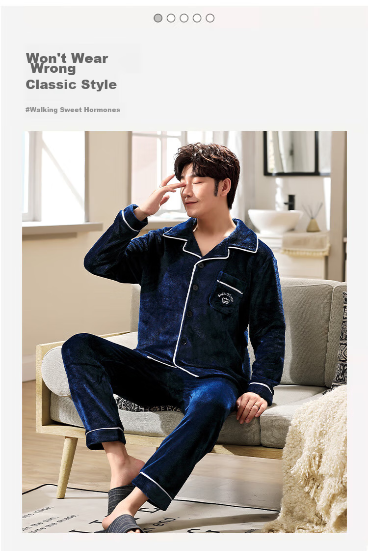 LangSha Men's Pajamas, Winter Flannel Lined Thickened Wearable Loungewear, Two-Piece Set, Warm Outfit 10
