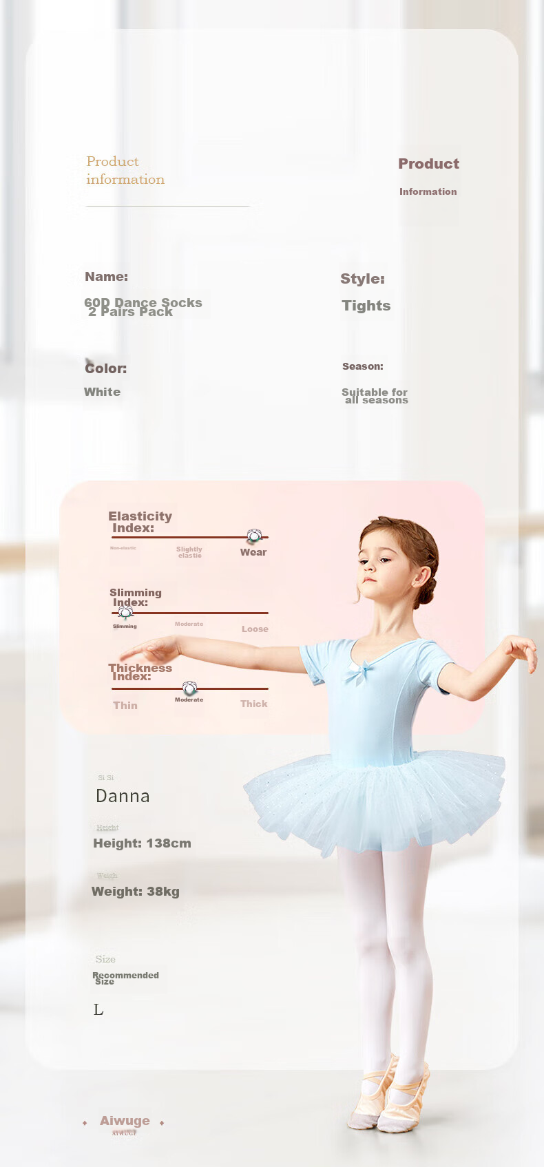 Aiwuge Children's Dance Socks, Girls' Summer Thin White Dance Practice Tights, 3 Pairs, Size L 1