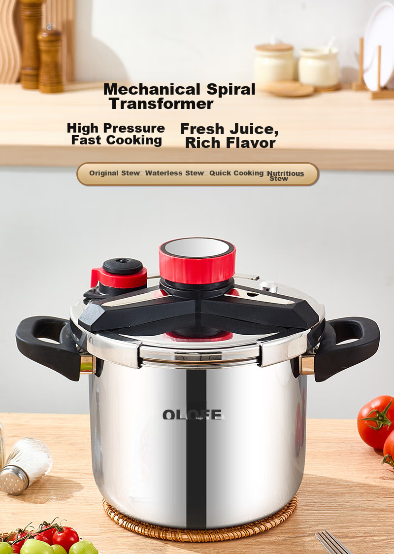 OLOFE Pressure Cooker, Gas And Induction Compatible, 304 Stainless Steel, 8L, Baoshikang European Style Explosion-Proof, Deep Single-Handed Opening And Closing Pressure Cooker 2