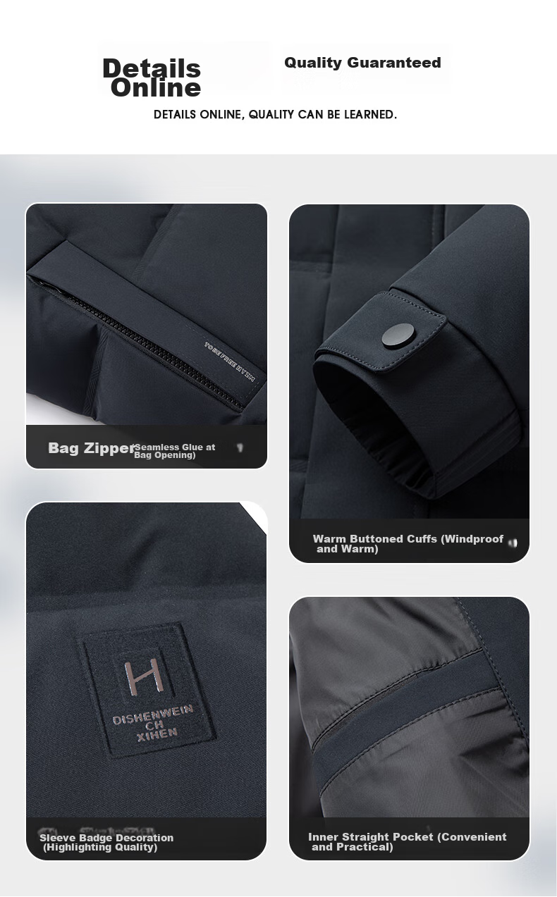 Yalu down Jacket for Men, 2025 Autumn And Winter, Thickened Detachable Hooded Short Style, Business Casual Cold-Proof Winter Coat 9
