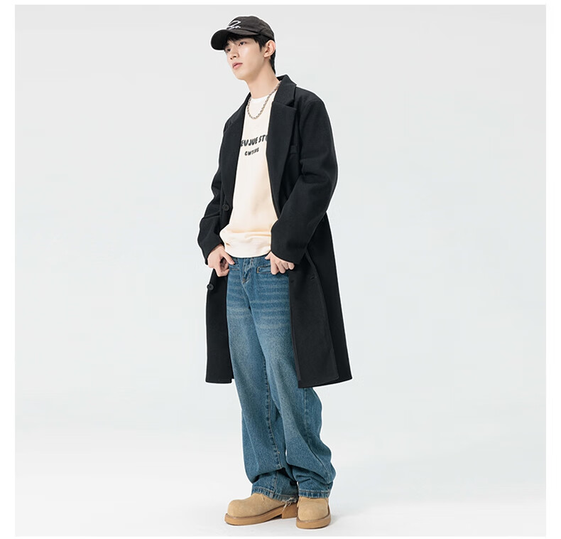 Dingfengbaoluo Men's Woolen Coat Autumn Winter Mid-Length High-End British Style Woolen Trench Coat HT99 Gray 5XL 11