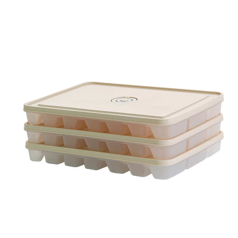LOCK&LOCK Timed Dumpling Box with 21 Compartments *3, Frozen Dumpling Storage Container, Refrigerator Organizer Set, Food Preservation Box, Beige