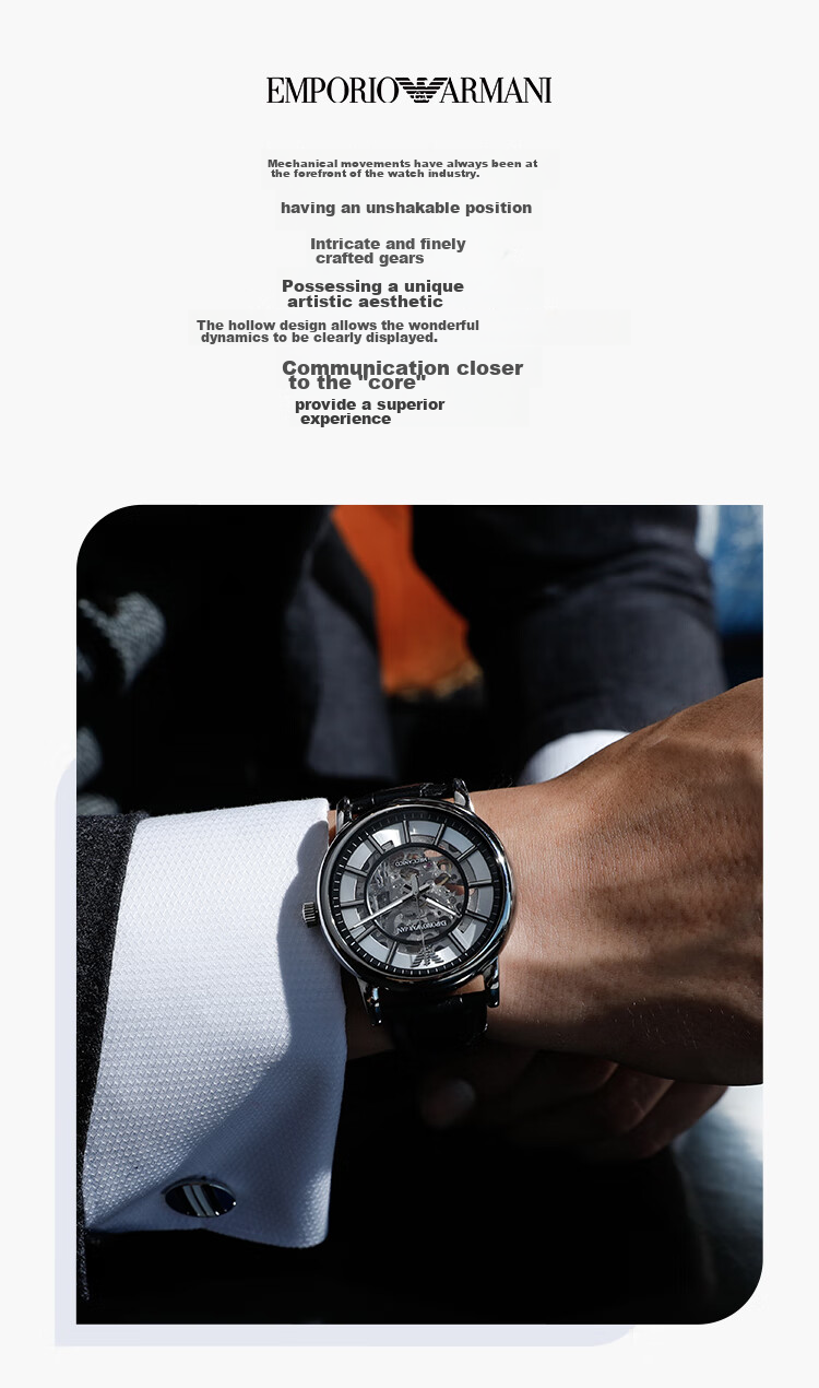 EMPORIO ARMANI Men's Watch, Black Knight Series, Cool Leather Strap, Skeleton Mechanical Watch, Birthday Gift for Men, AR60008 2