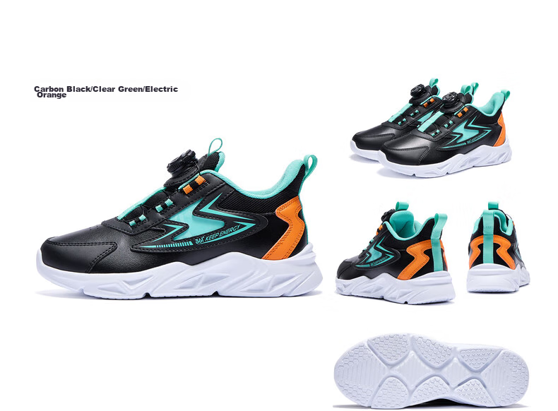 361° Children's Running Shoes, Fall/Winter, for Boys And Girls Aged 3-14, Shock-Absorbing, Rotary Buckle, Leather Upper, Sports Shoes, Blue, Size 38 29