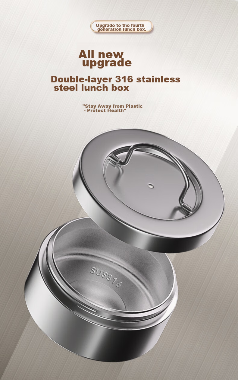 NRMEi Insulated Lunch Box 24-Hour Thermal Container Microwaveable Large Capacity Stainless Steel Bento Box 5