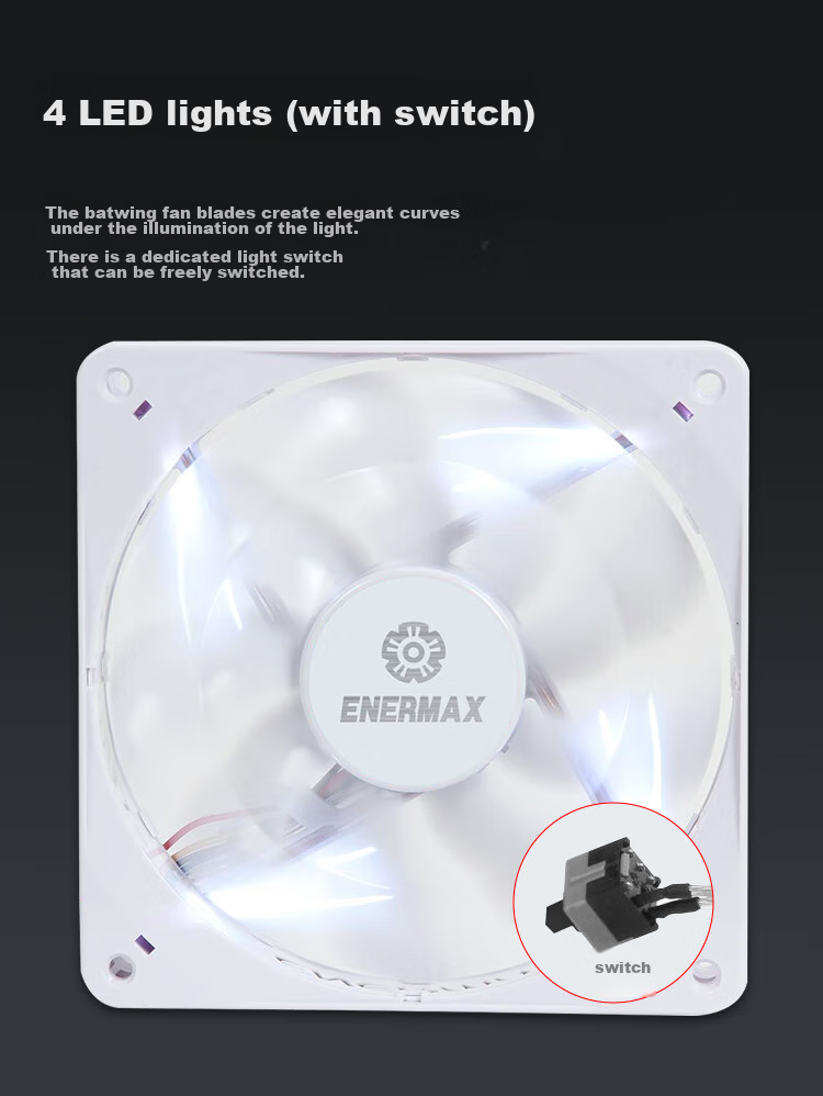 Enermax 12CM Case Fan, White Bat Advanced Version, Magnetic Air Spiral Bearing, 4PIN Intelligent Temperature Control, Three-Speed Manual Adjustment, LED 6
