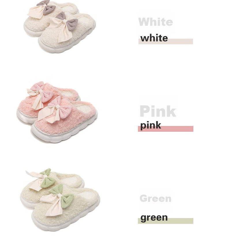 Huameijianbu Butterfly Bow Women's Cute Warm Thick-Soled Home And Outdoor Cotton Slippers HM298 White Size 40-41 6
