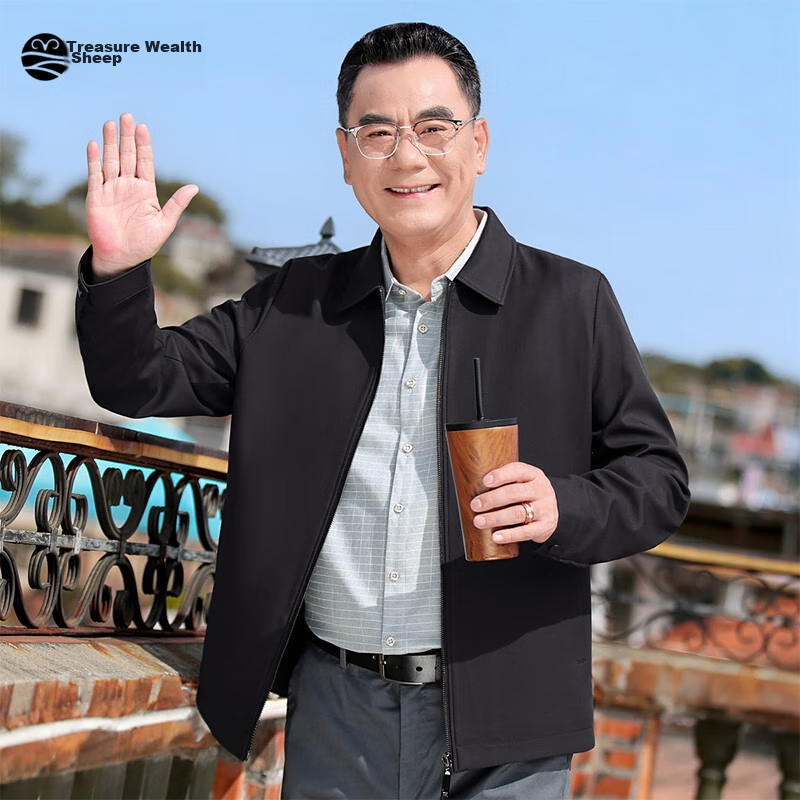 Baocaiyang Administrative Jacket for Men, Spring And Autumn Business Casual Lapel Loose Fit for Middle-Aged And Elderly Government Officials