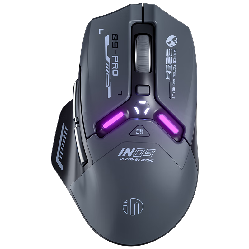 INPHIC IN9PRO Wireless Gaming Mouse, Wired Bluetooth Tri-Mode PAW3395, E-Sports, 26000 DPI/8K Polling Rate/100 Million Micro-Movements/RGB Lighting Effects, Black And Gray Color
