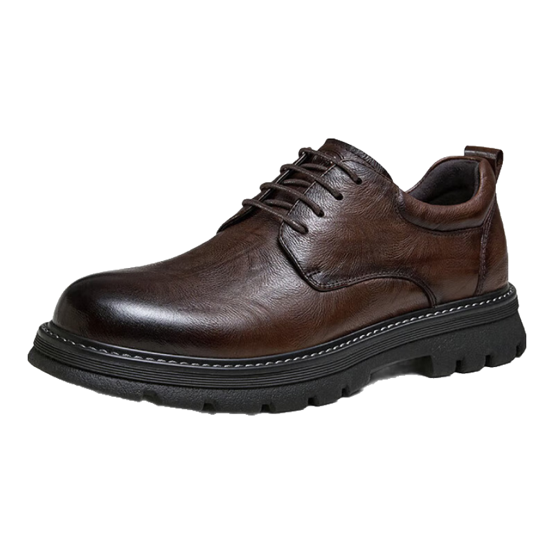 CAMEL Brand Casual Commuter Leather Shoes, Cowhide Wrinkled Vintage Formal Men's Wedding Shoes, P14A201635, Brown, Size 44
