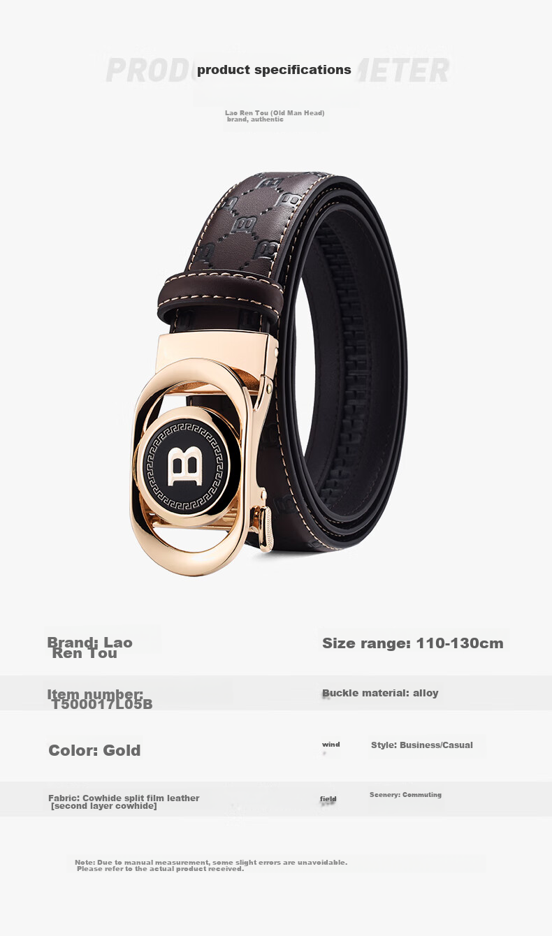 LAORENTOU Men's Leather Belt with Automatic Buckle, Waist Belt for Young And Middle-Aged Men, Birthday Gift for Boyfriend, 115-125cm 9
